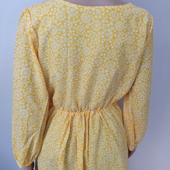 Vintage Floral dress Peasant prairie Sze 8/10 yellow frill hem longsleev pockets - Picture 5 of 6